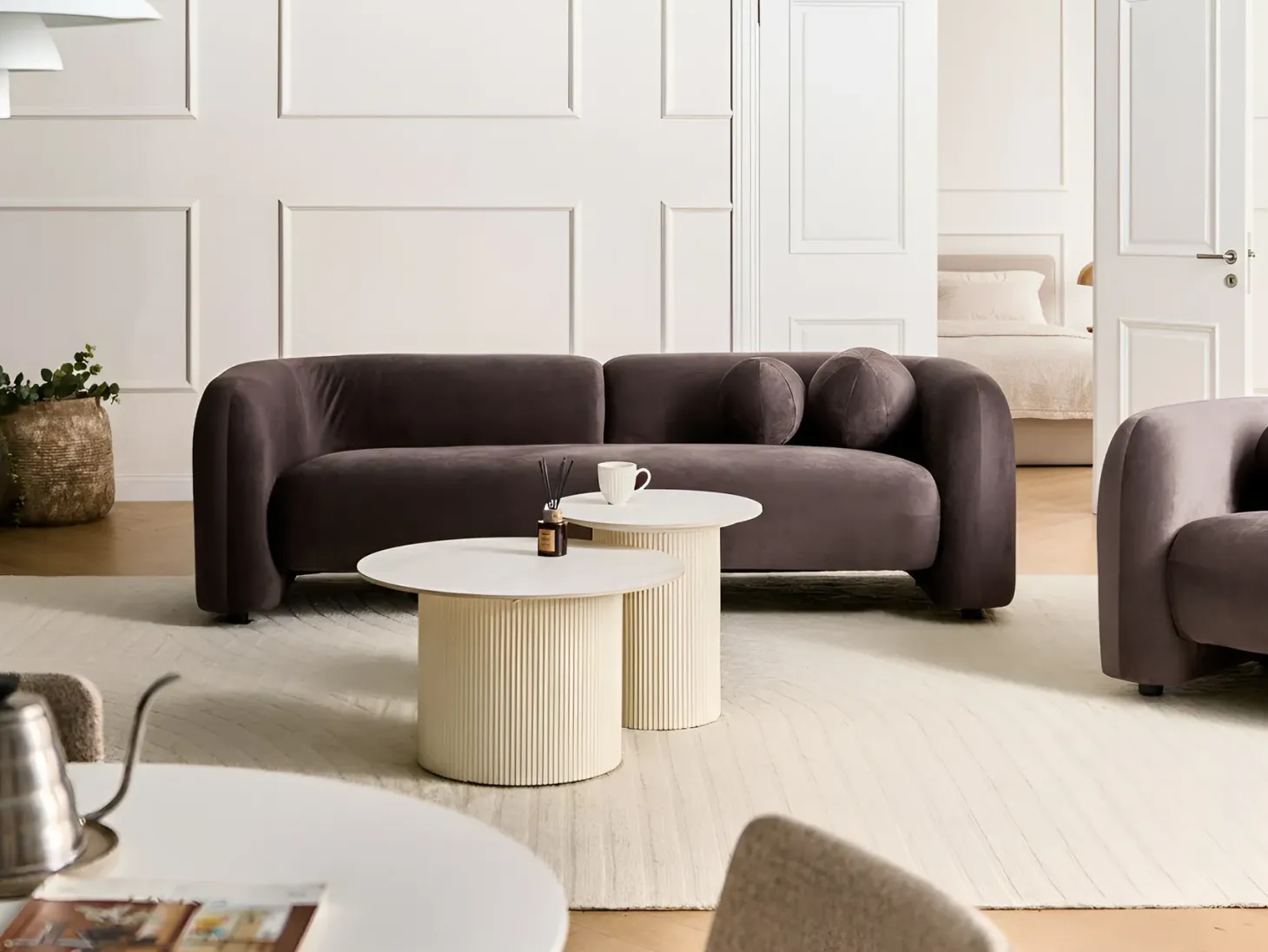 Sofasæt 4 personers LEIREN Velour Mørkebrun