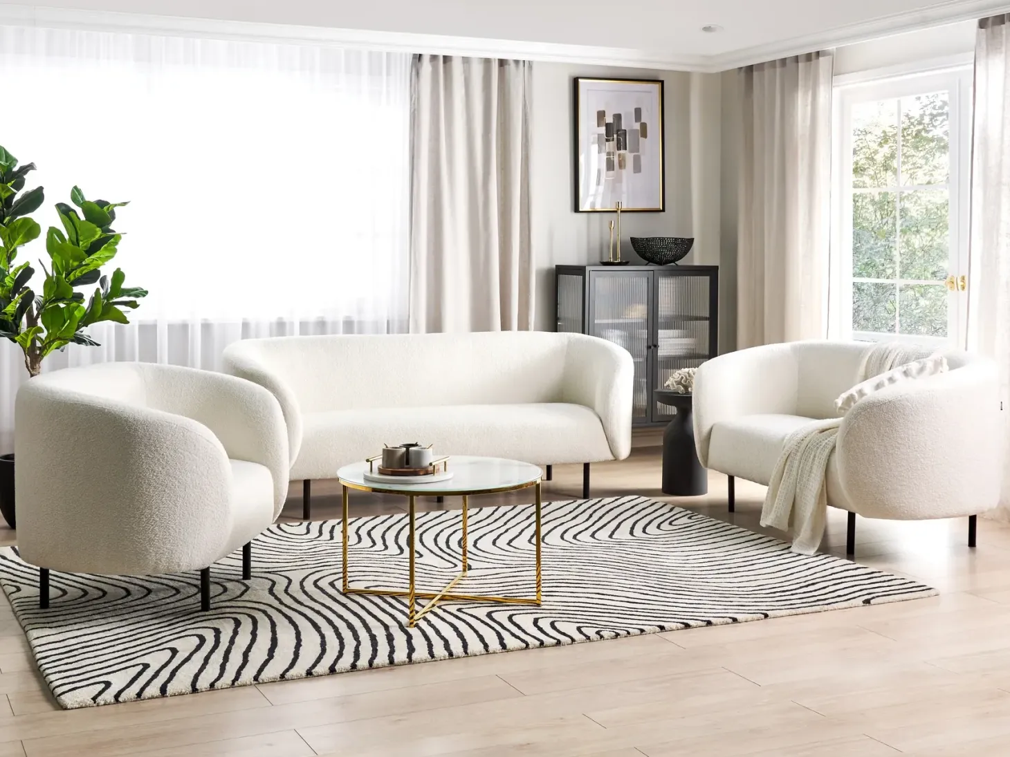 Sofasæt 6 personers LOEN Boucle Hvid