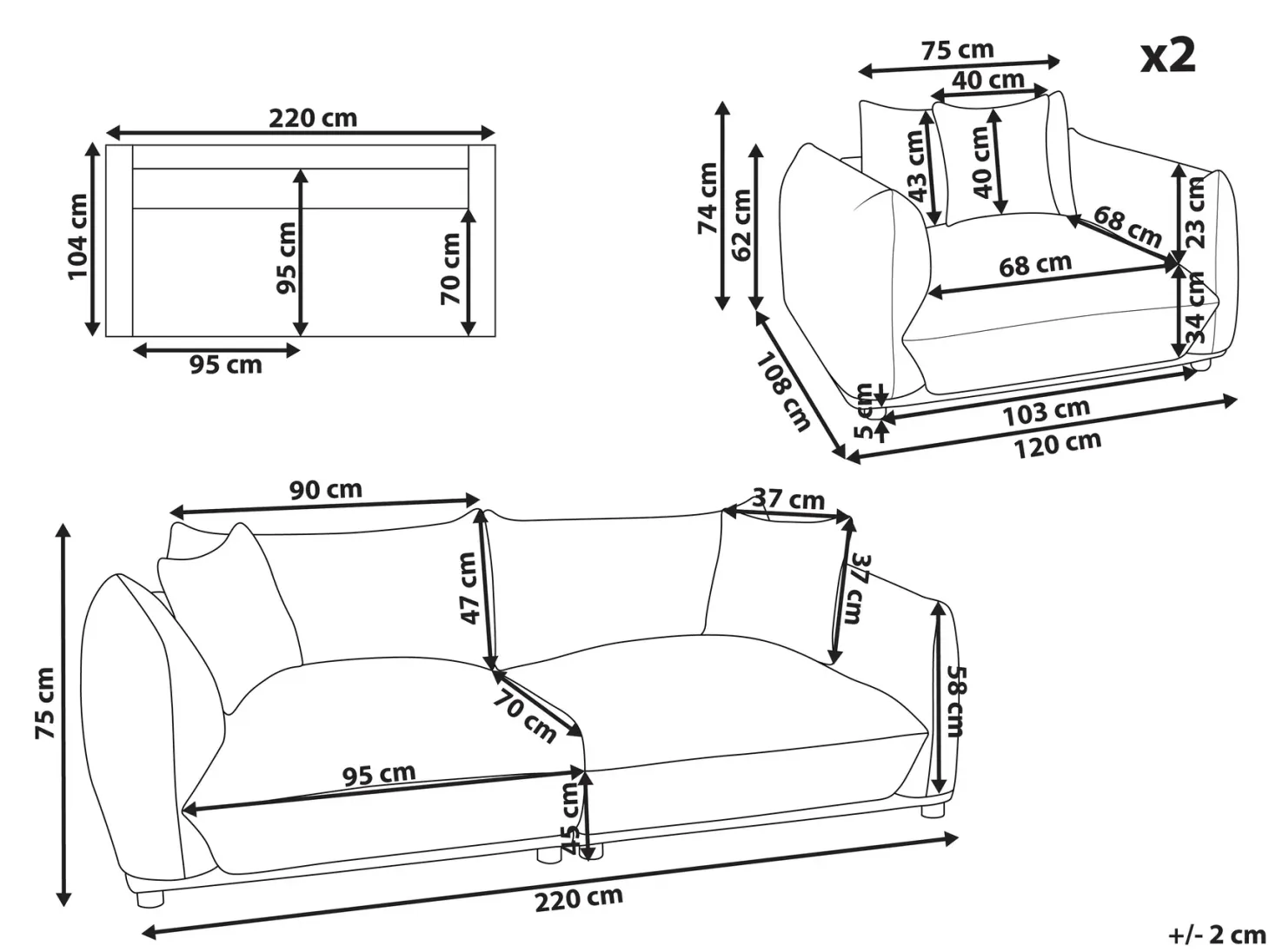 Sofasæt 5 personers LUVOS Boucle Cremehvid