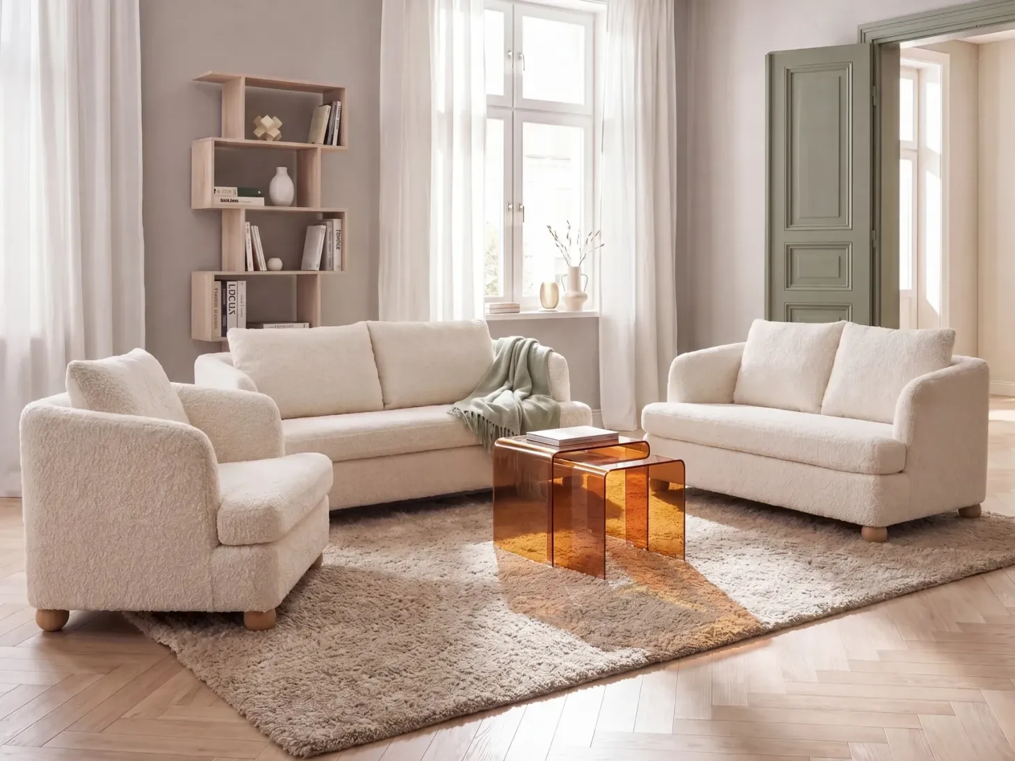 Sofasæt 6 personers RATTVIK Boucle Cremehvid