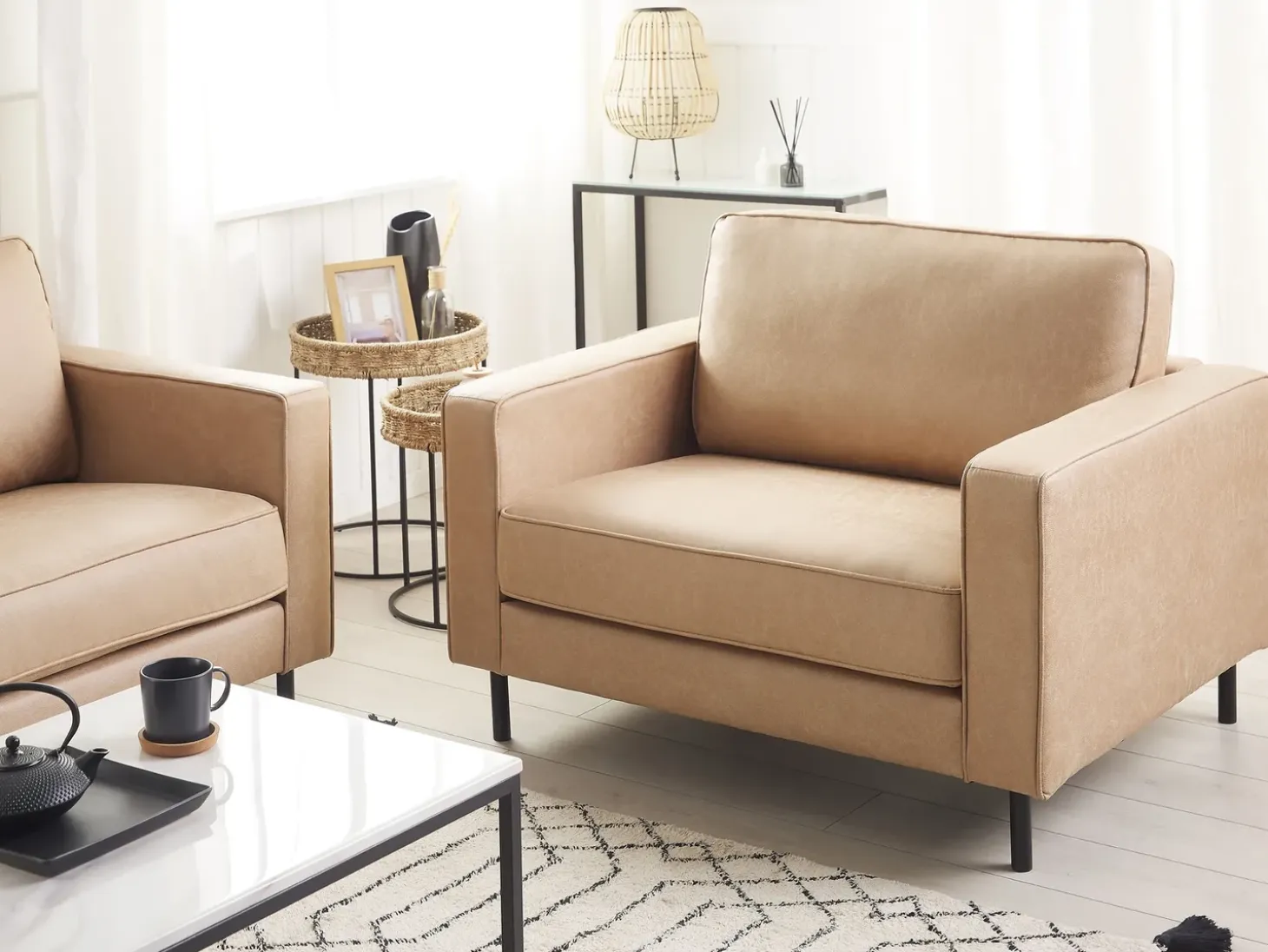 Sofasæt 4 personers SAVALEN Kunstlæder Beige