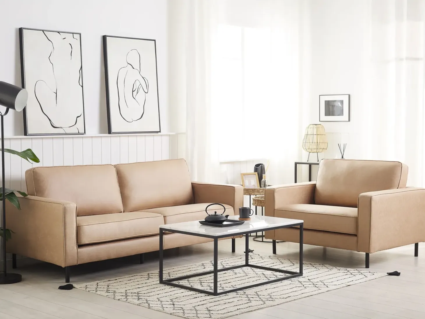 Sofasæt 4 personers SAVALEN Kunstlæder Beige
