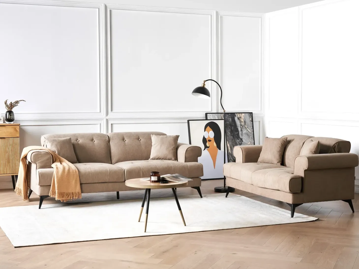 Sofasæt 5 personers SKIVE Lysebrun