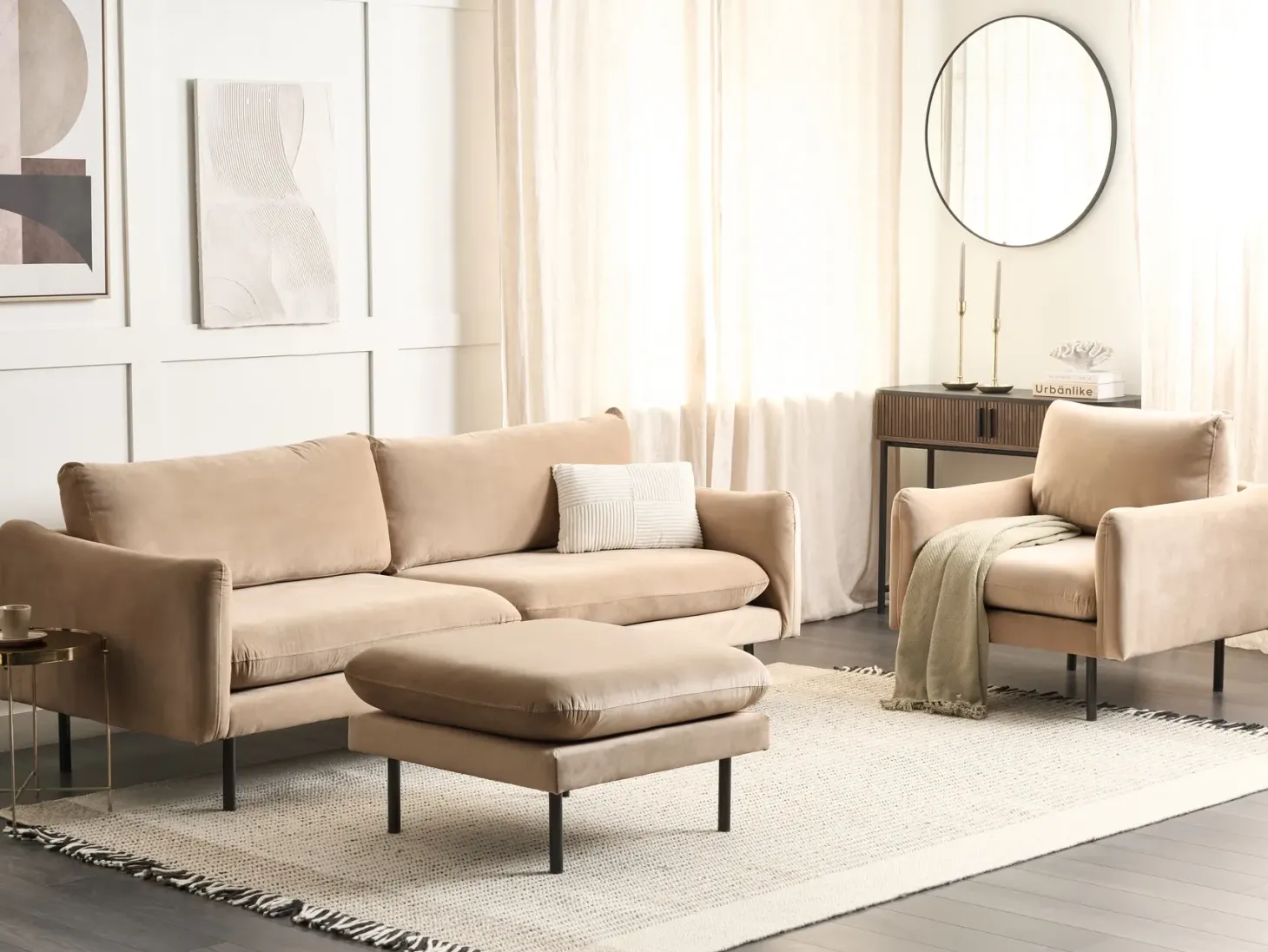 Sofasæt 5 personers VINTERBRO Velour Beige med fodskammel