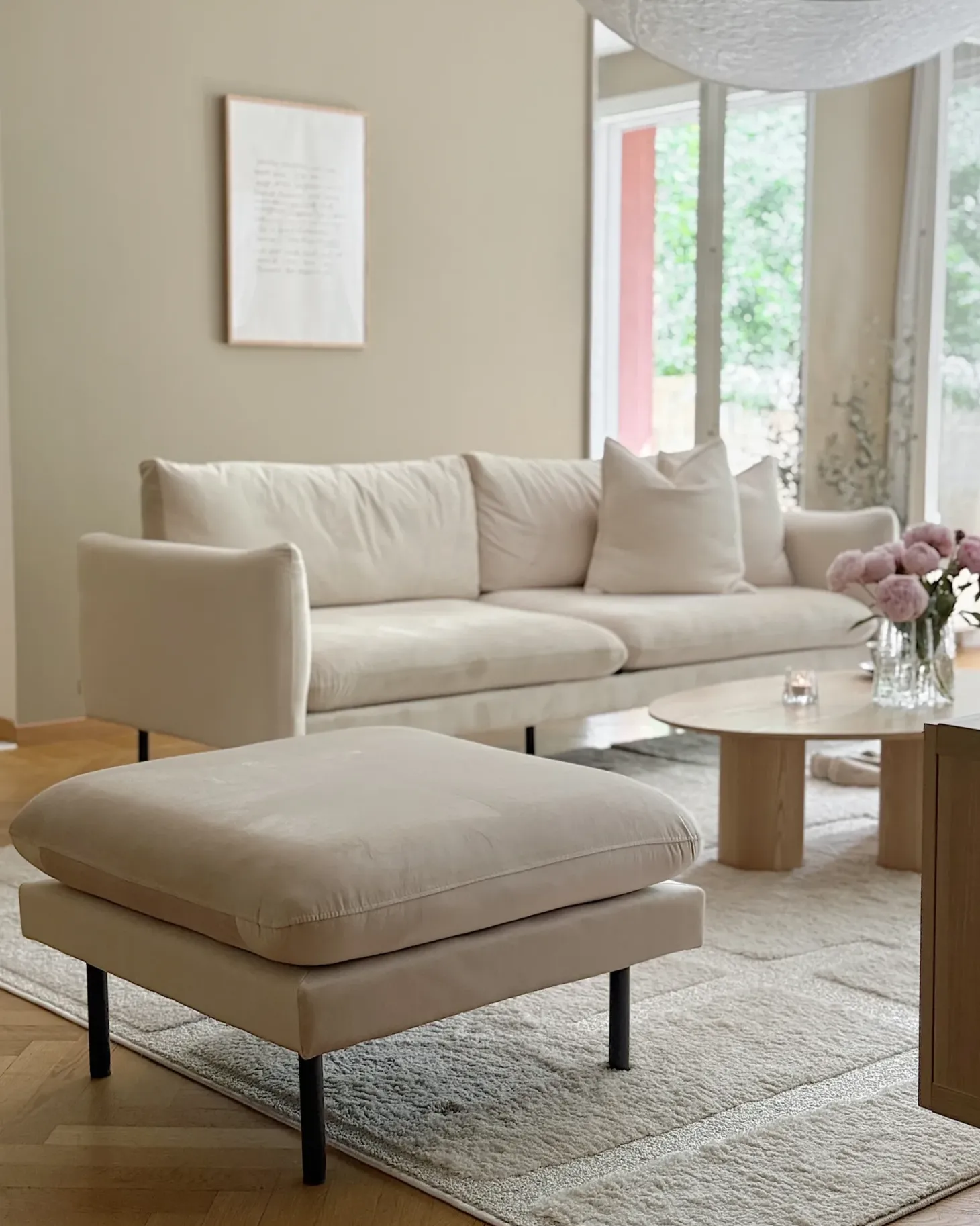Sofasæt 5 personers VINTERBRO Velour Lys Beige med fodskammel