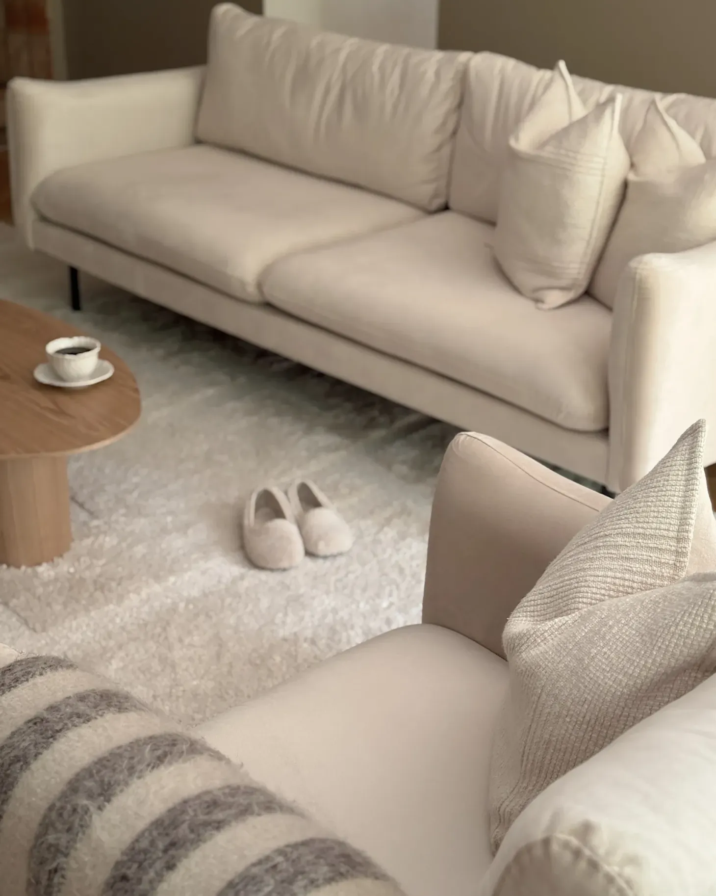 Sofasæt 5 personers VINTERBRO Velour Lys Beige med fodskammel