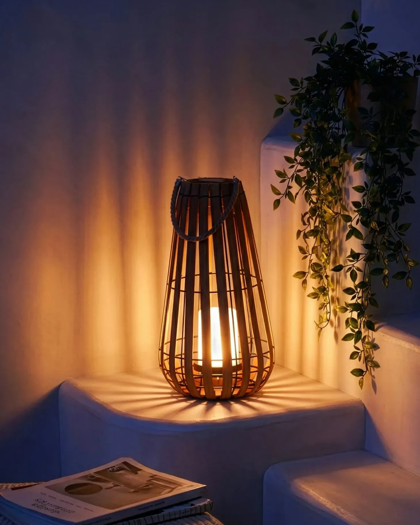 Solcelledrevet lanterne MATETSI 58 cm Lysebrun