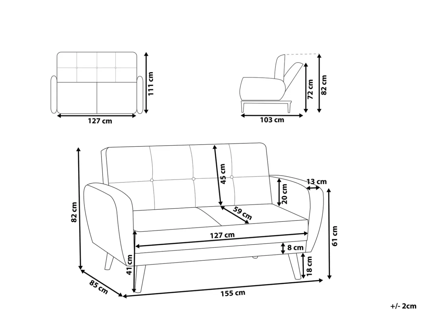 Sovesofa 2 personers FLORLI Sort