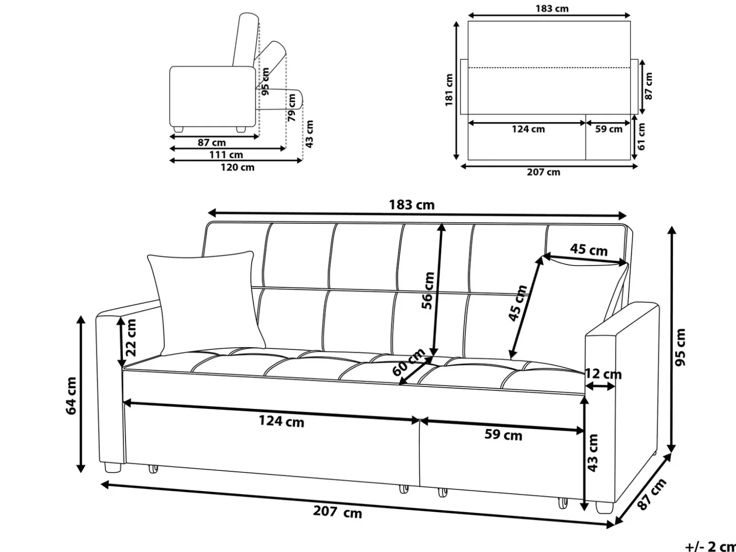 Sovesofa 3 personers GLOMMA Sort