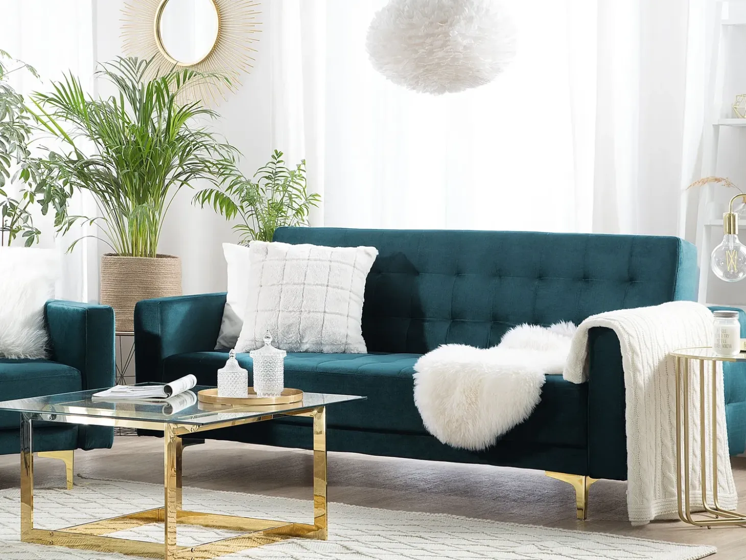 Sovesofa 3 personers ABERDEEN Velour Blågrøn