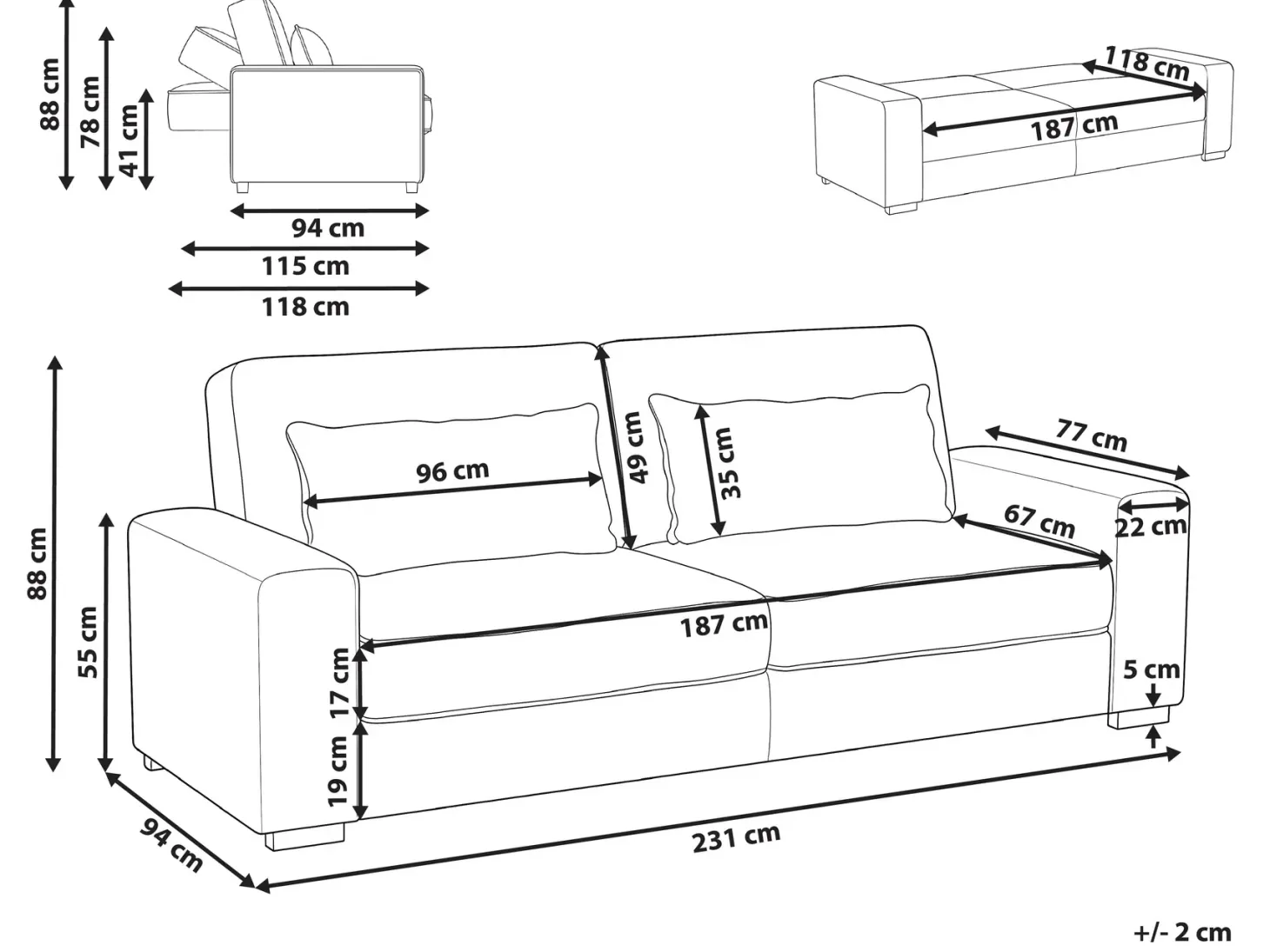 Sovesofa 3 personers AROLE Brun