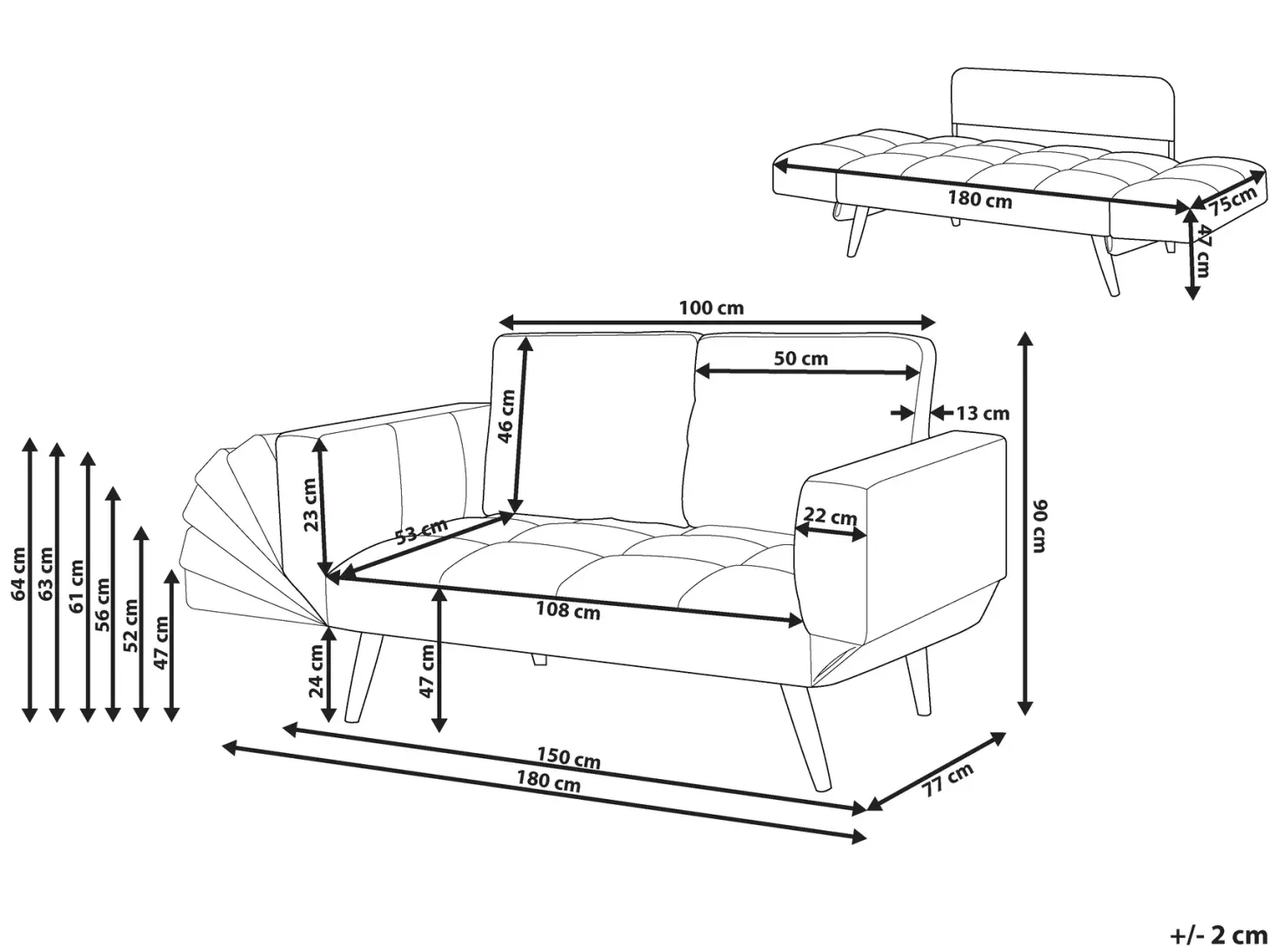 Sovesofa 2 personers BREKKE Boucle Cremehvid