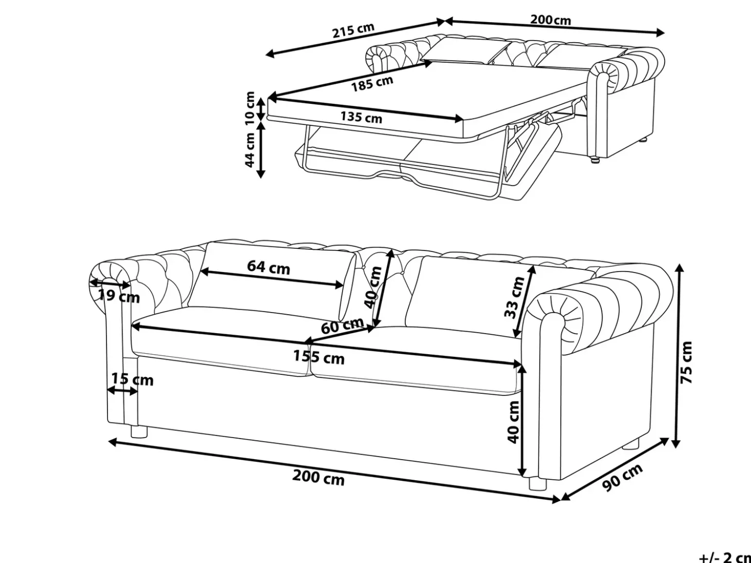 Sovesofa 3 personers CHESTERFIELD Velour Blå