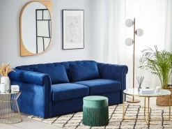 Sovesofa 3 personers CHESTERFIELD Velour Blå