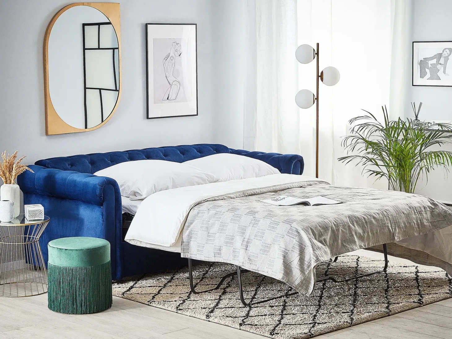 Sovesofa 3 personers CHESTERFIELD Velour Blå