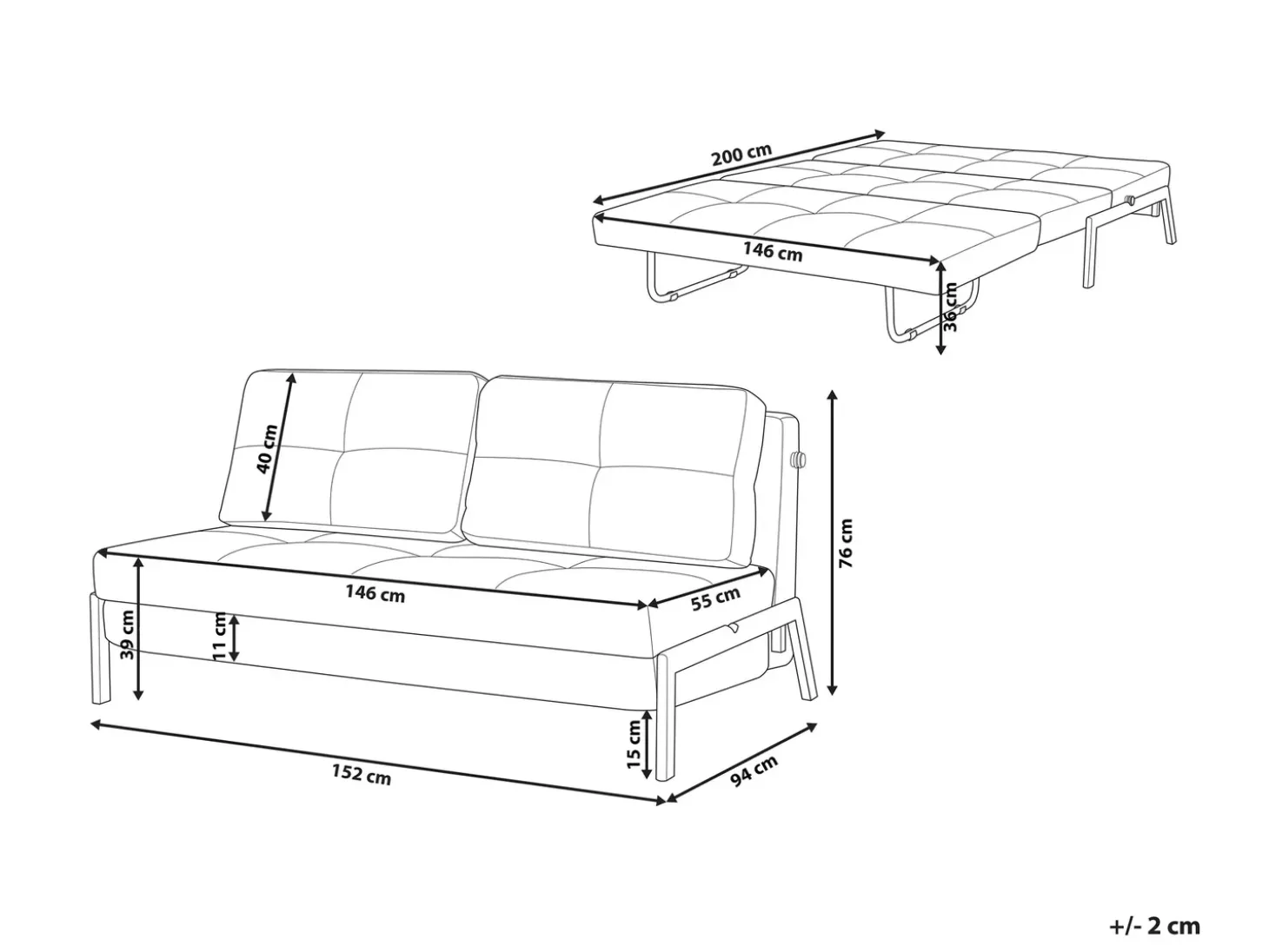 Sovesofa 2 personers EDLAND Boucle Cremehvid