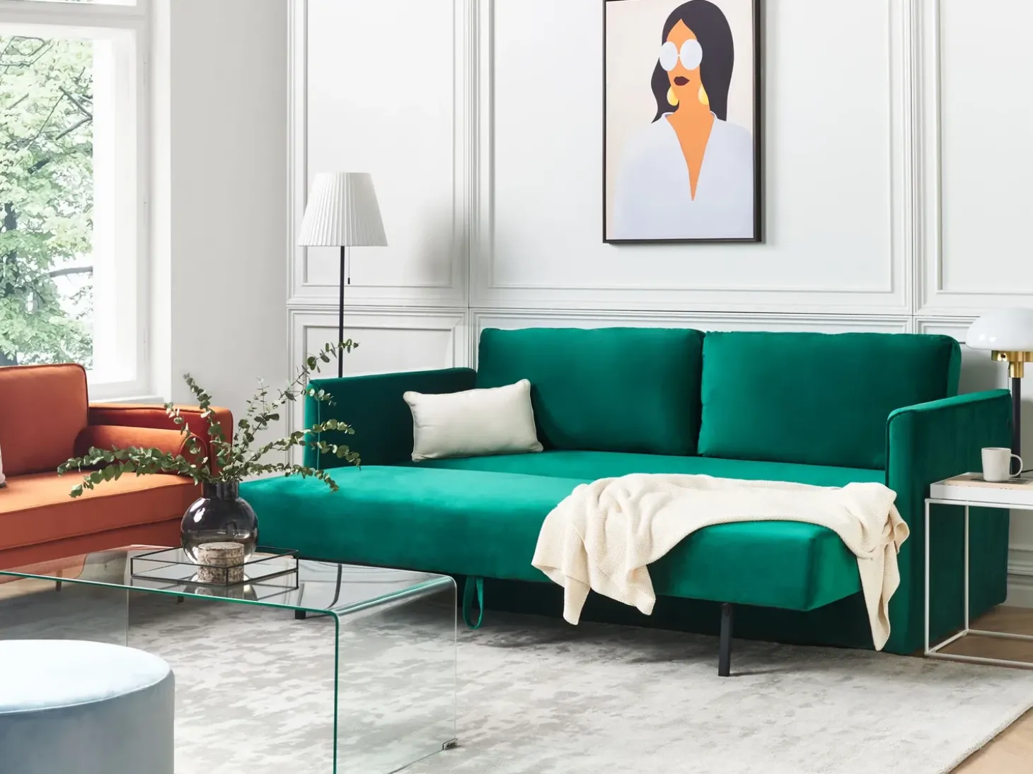 Sovesofa 3 personers EKSJO Velour Smaragdgrøn med opbevaring