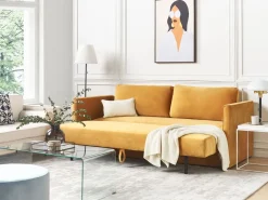 Sovesofa 3 personers EKSJO Velour Sennepsgul med opbevaring