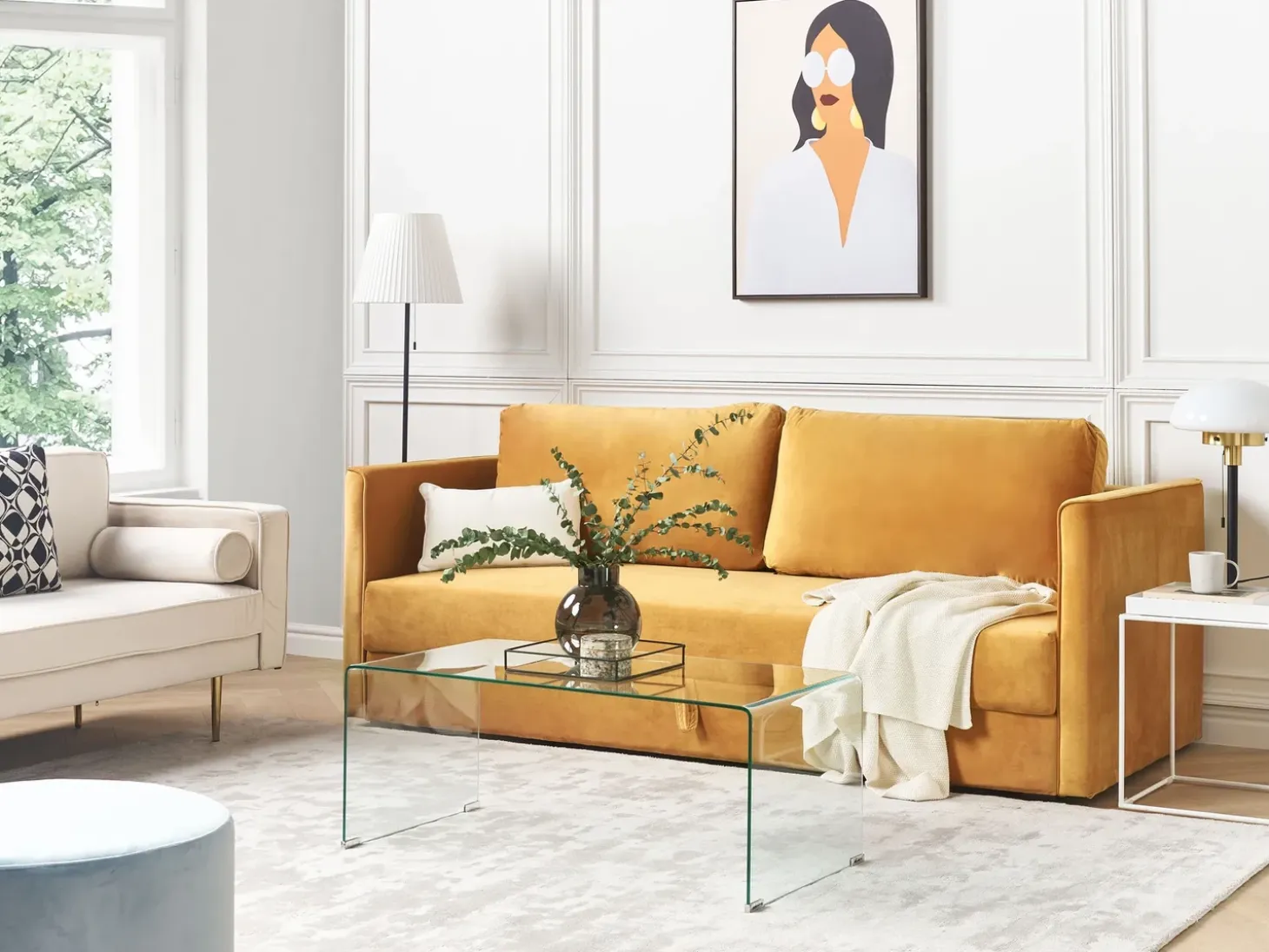 Sovesofa 3 personers EKSJO Velour Sennepsgul med opbevaring