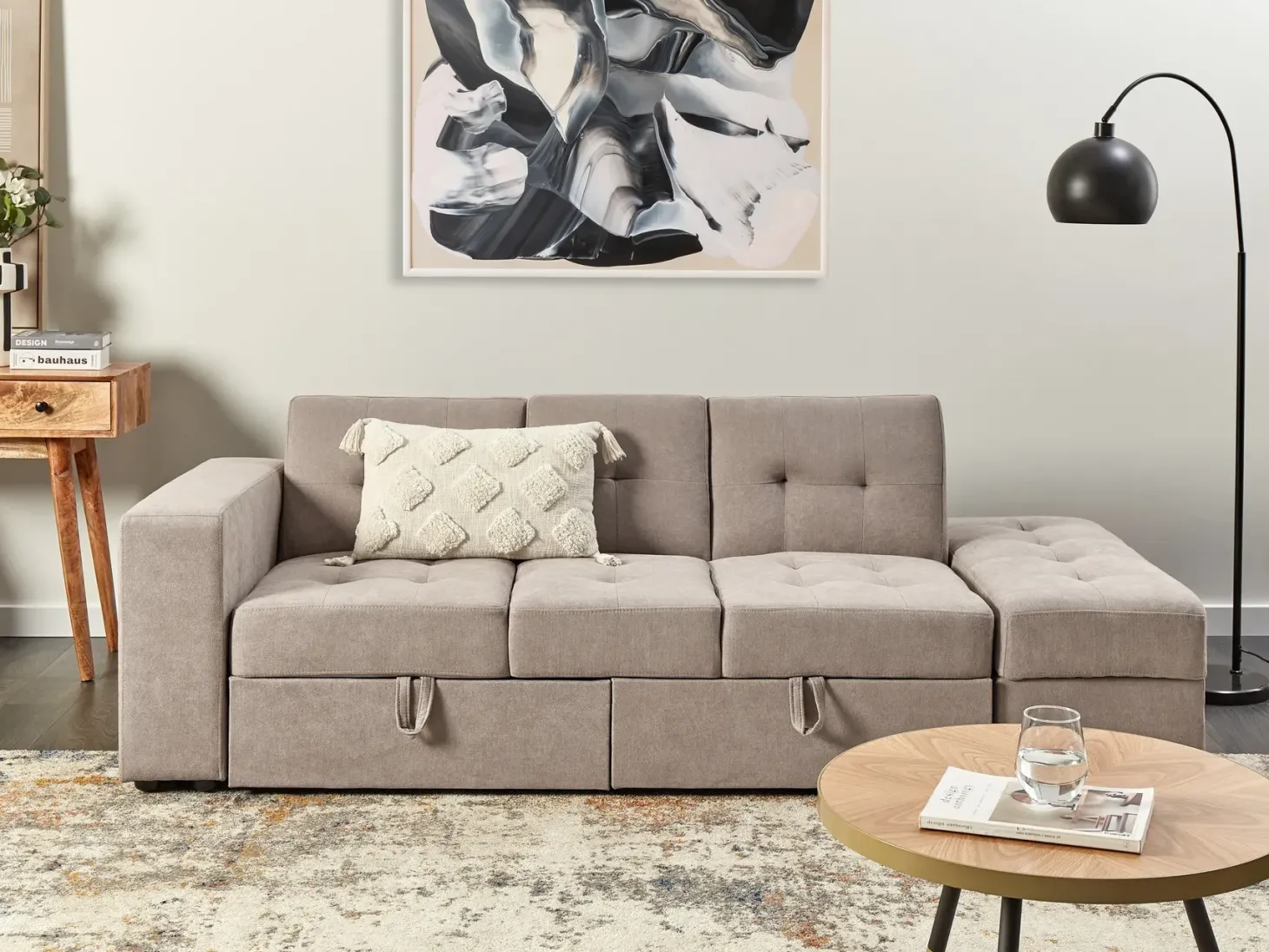 Sovesofa 3 personers FALSTER Lysebrun med opbevaring