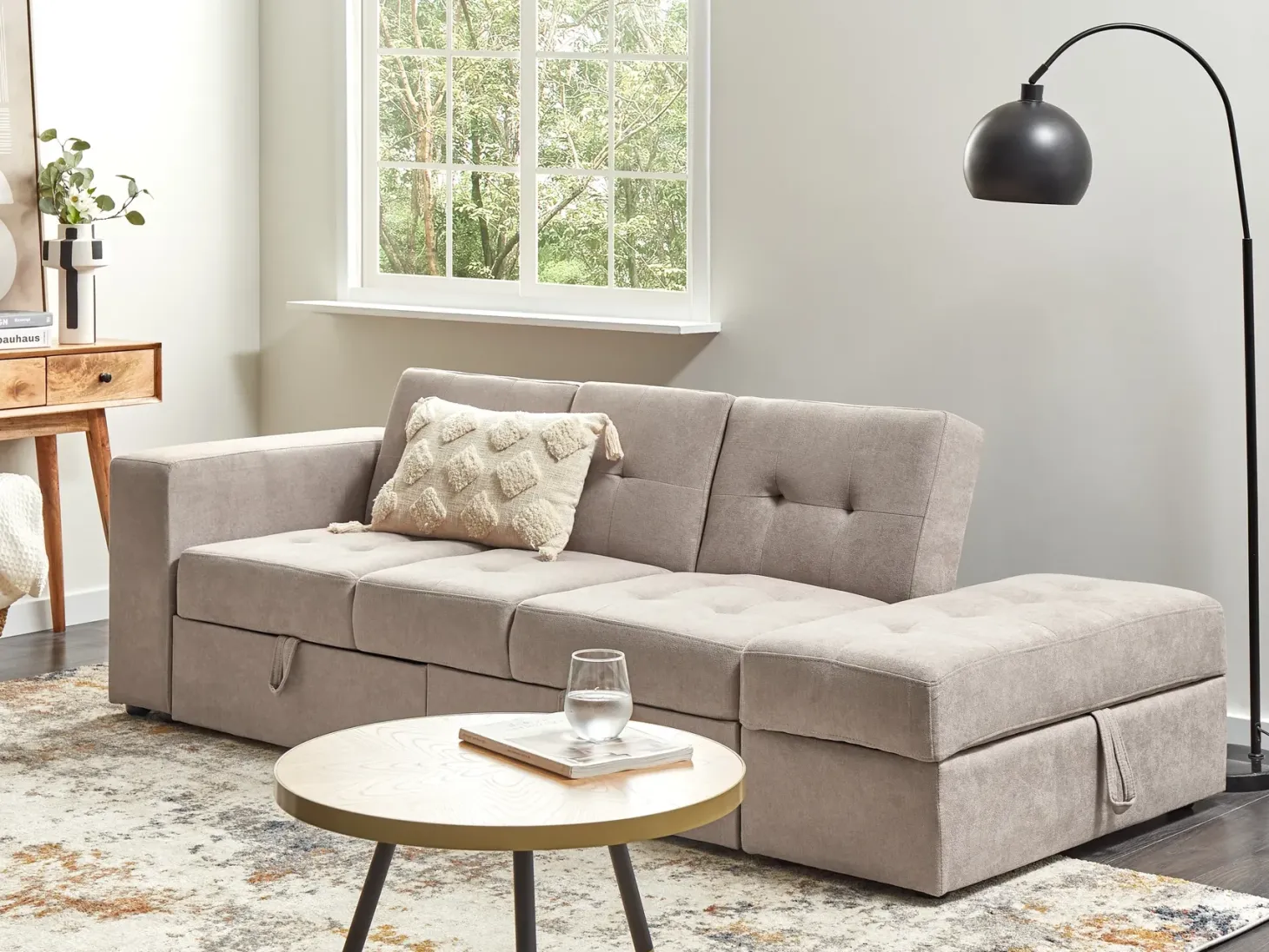 Sovesofa 3 personers FALSTER Lysebrun med opbevaring