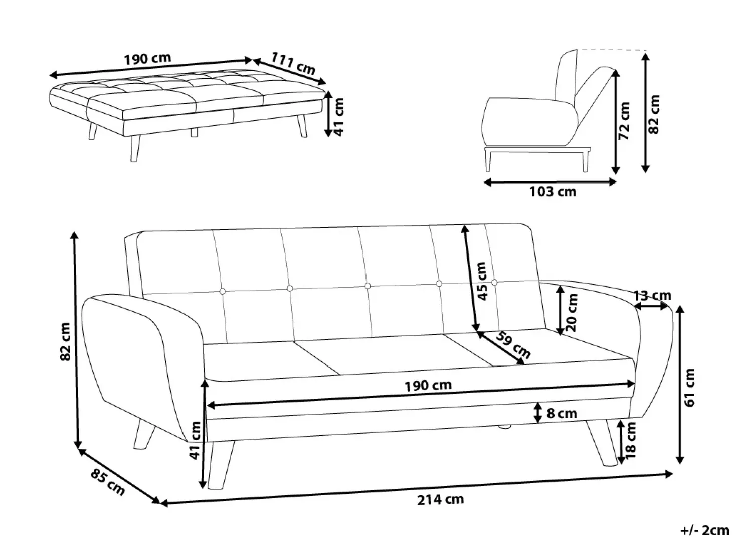 Sovesofa 3 personers FLORLI Boucle Cremehvid