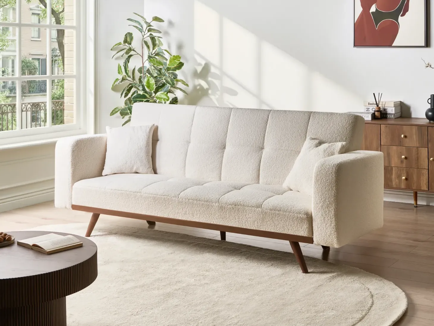 Sovesofa 3 personers HJULBY Boucle Cremehvid