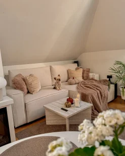 Sovesofa 3 personers KARILA Lys Beige med opbevaring Venstrevendt
