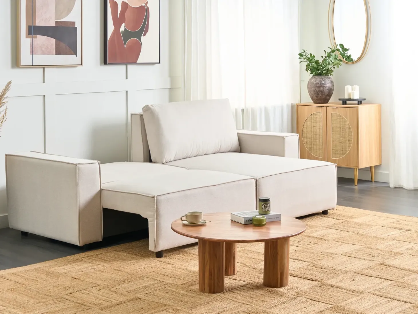 Sovesofa 3 personers KARILA Lys Beige med opbevaring Venstrevendt