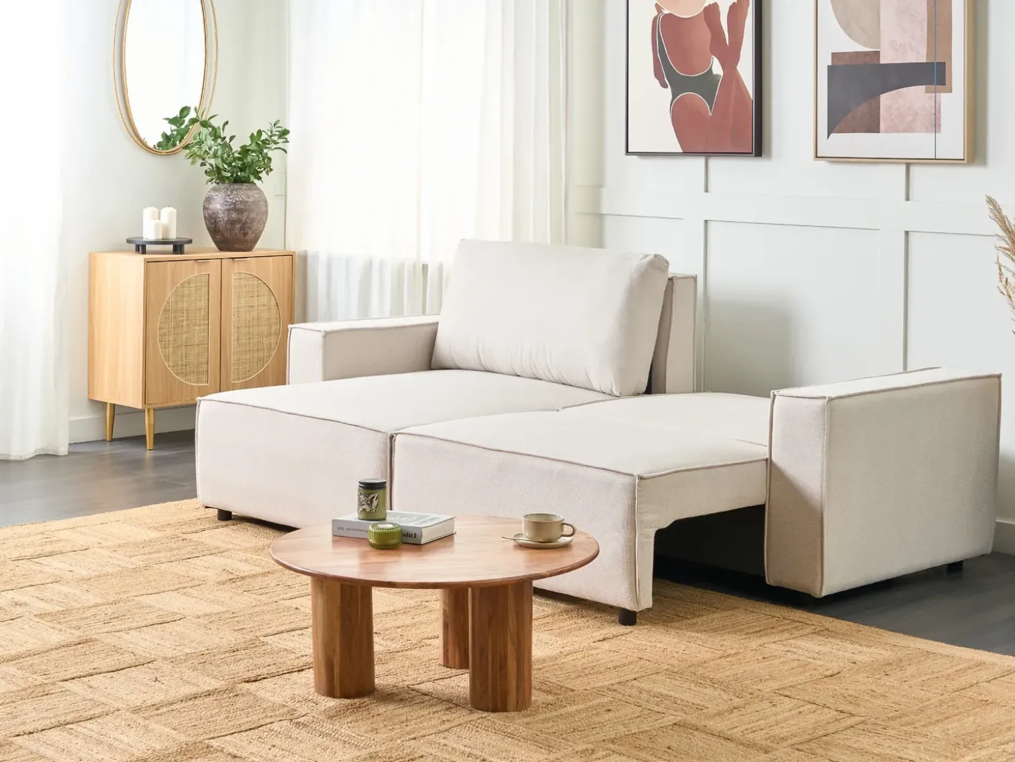 Sovesofa 3 personers KARILA Lys Beige med opbevaring Højrevendt