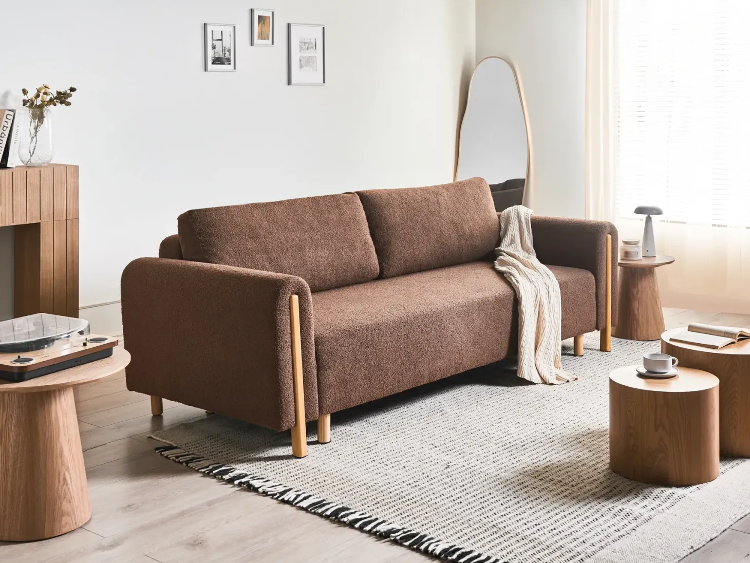 Sovesofa 3 personers KVAM Boucle Brun med opbevaring