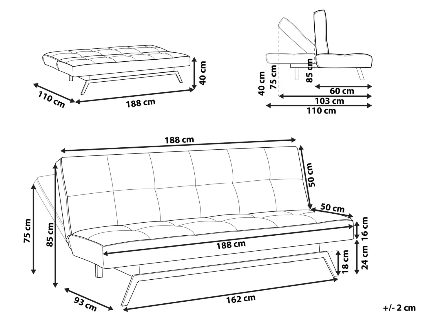 Sovesofa 3 personers LEEDS Hvid