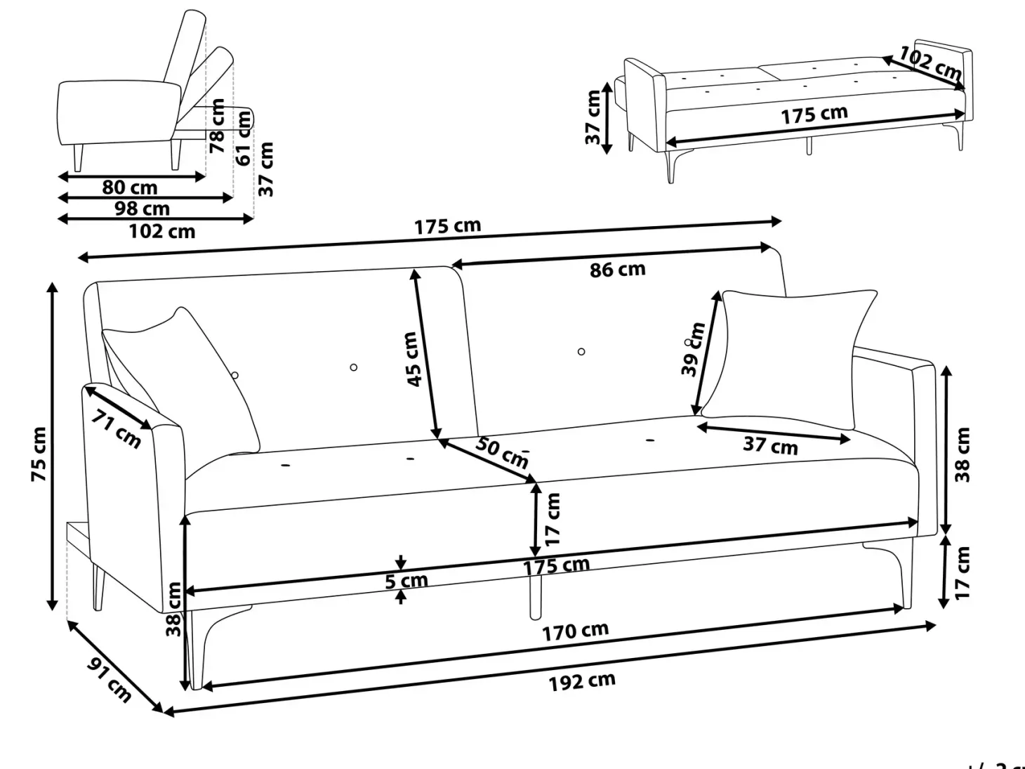 Sovesofa 3 personers LUCAN Boucle Cremehvid