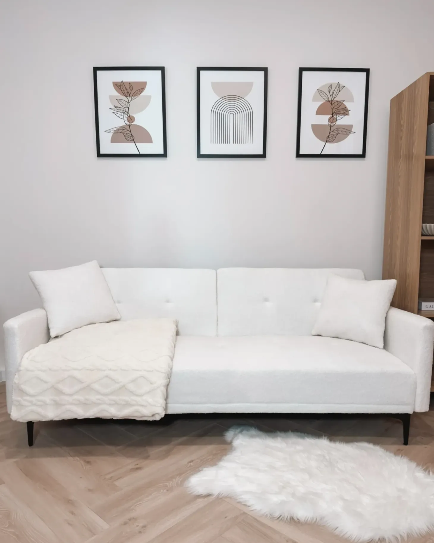 Sovesofa 3 personers LUCAN Boucle Cremehvid