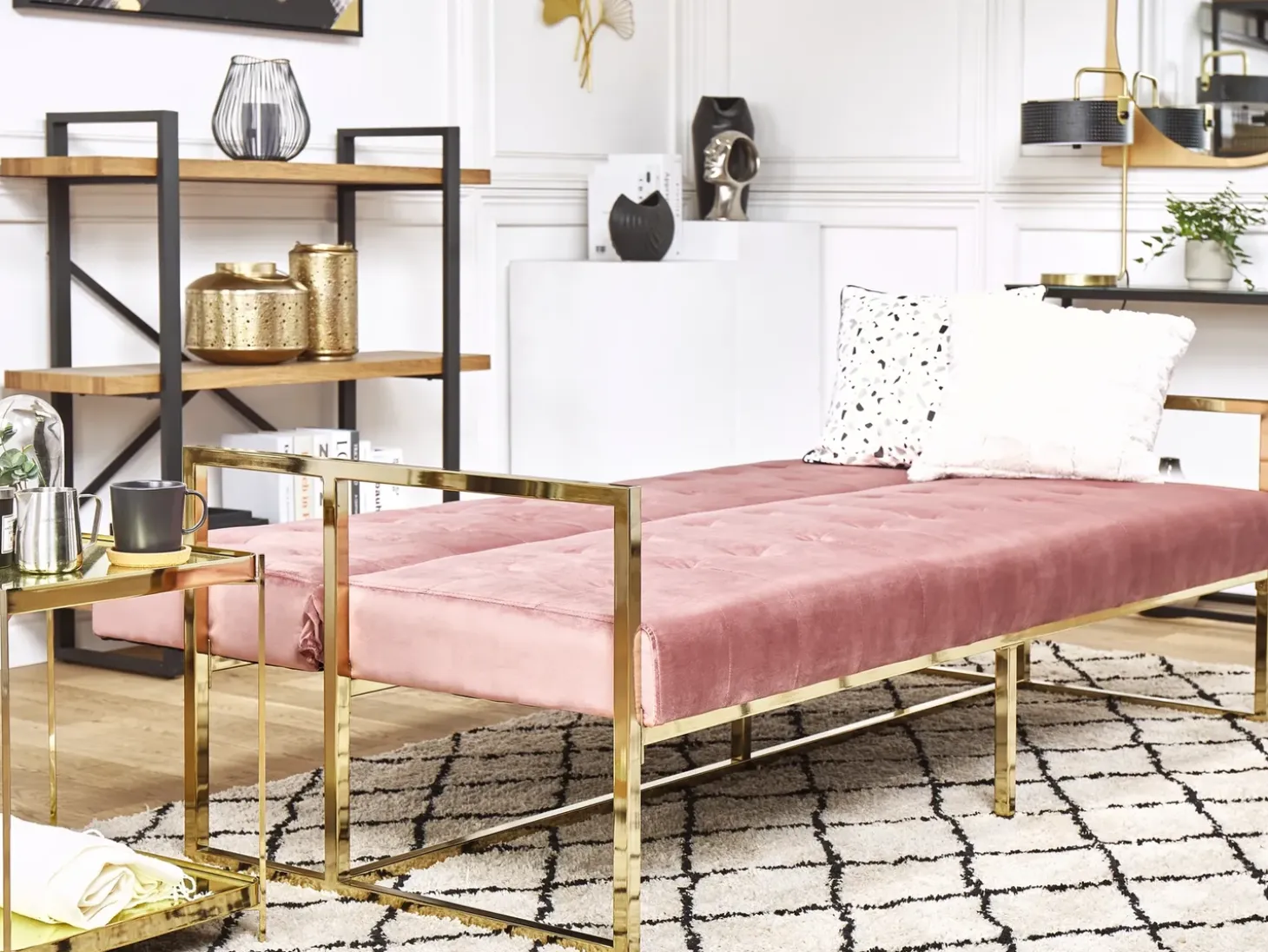 Sovesofa 3 personers MARSTAL Velour Lyserød