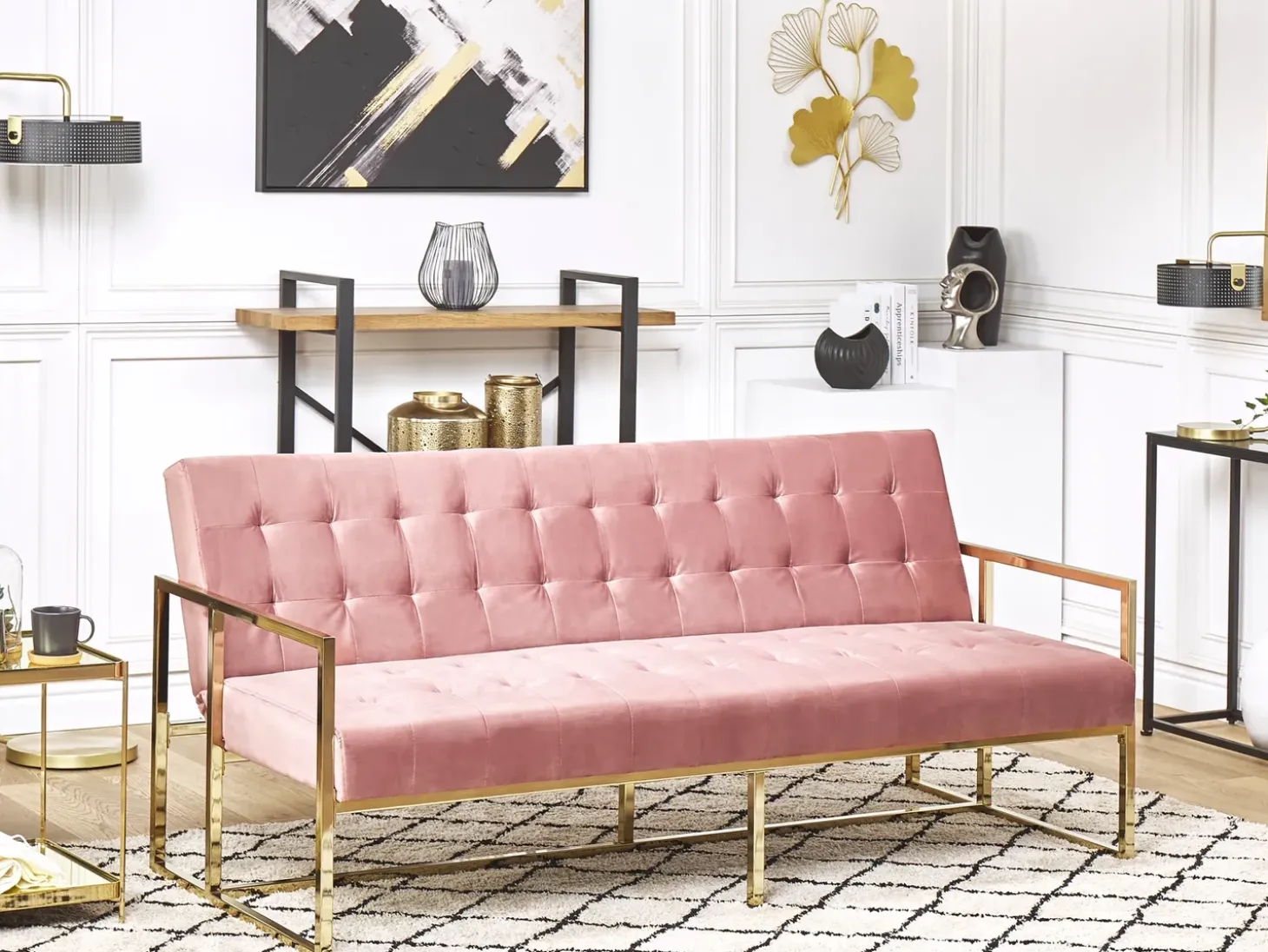 Sovesofa 3 personers MARSTAL Velour Lyserød