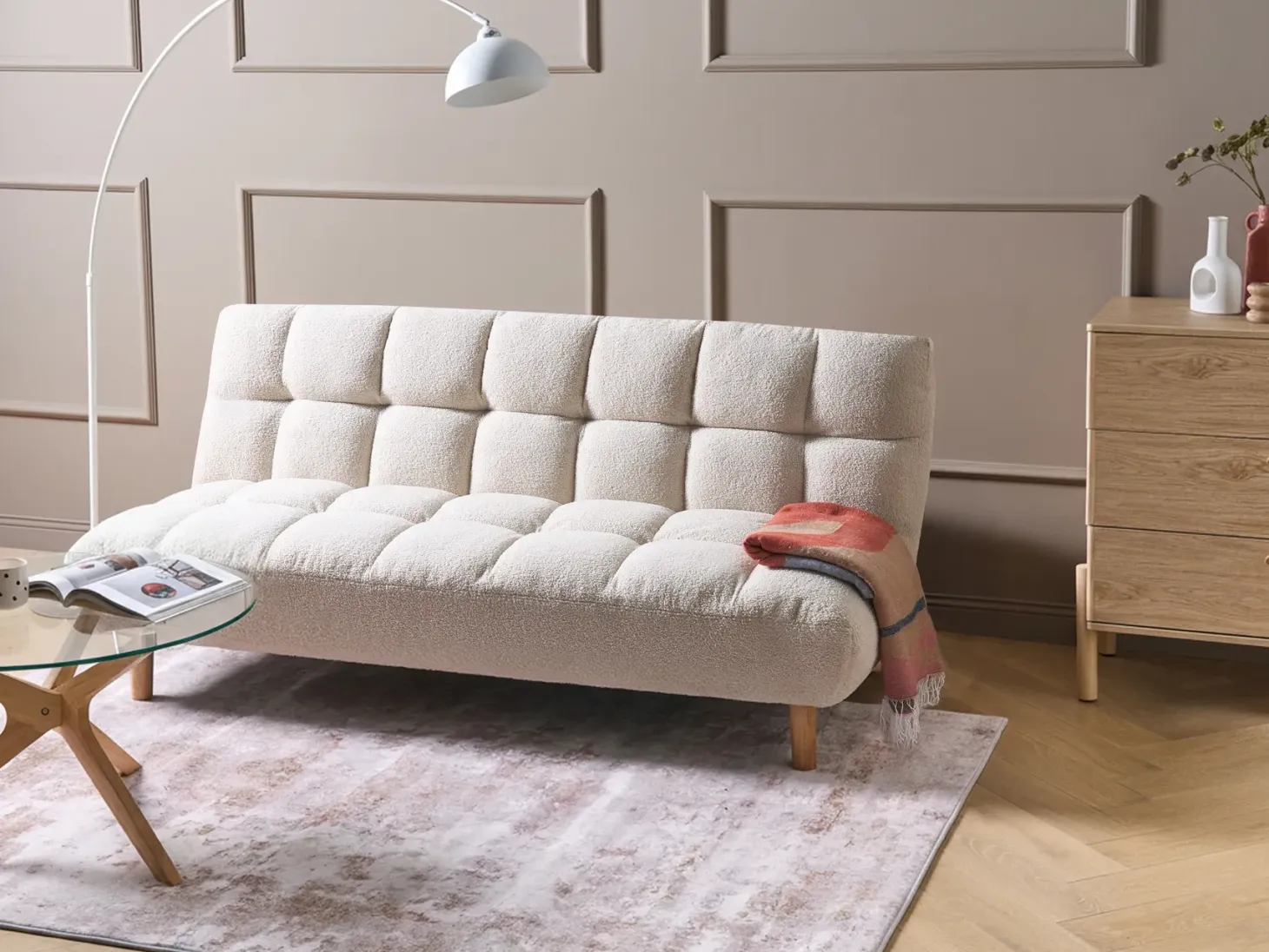 Sovesofa 2 personers RISOR Boucle Cremehvid