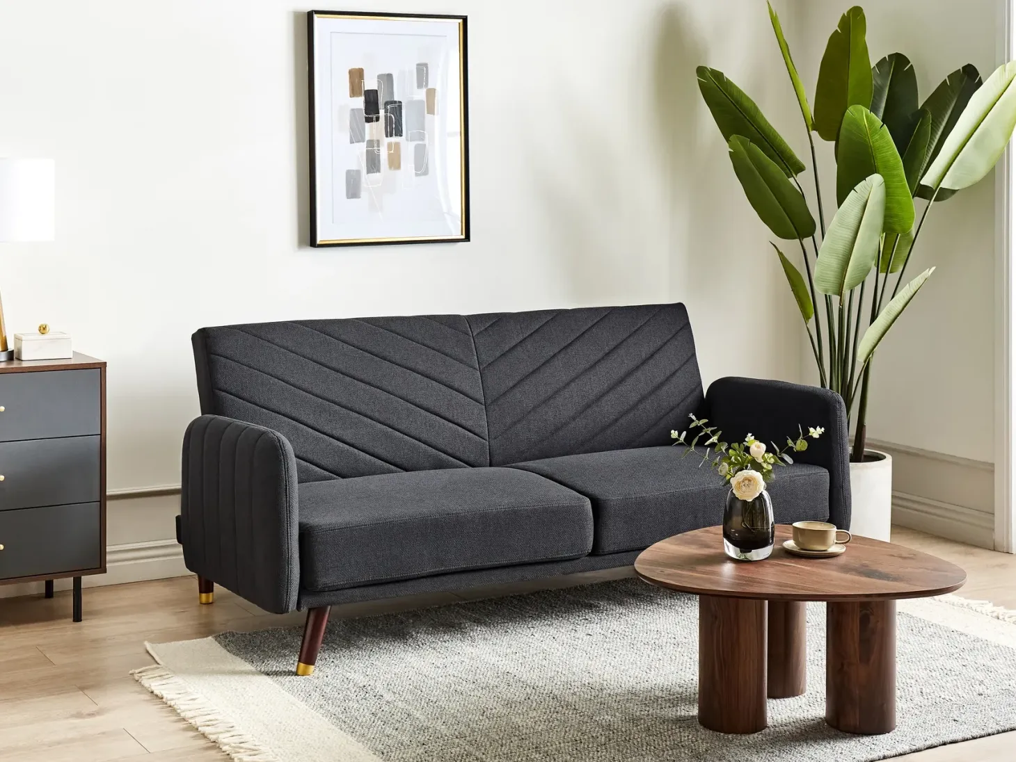 Sovesofa 3 personers SENJA Kunstlinned Sort