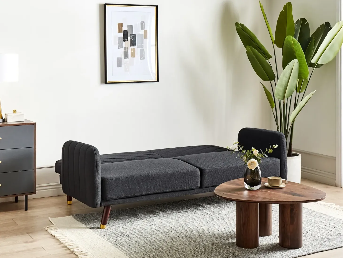 Sovesofa 3 personers SENJA Kunstlinned Sort