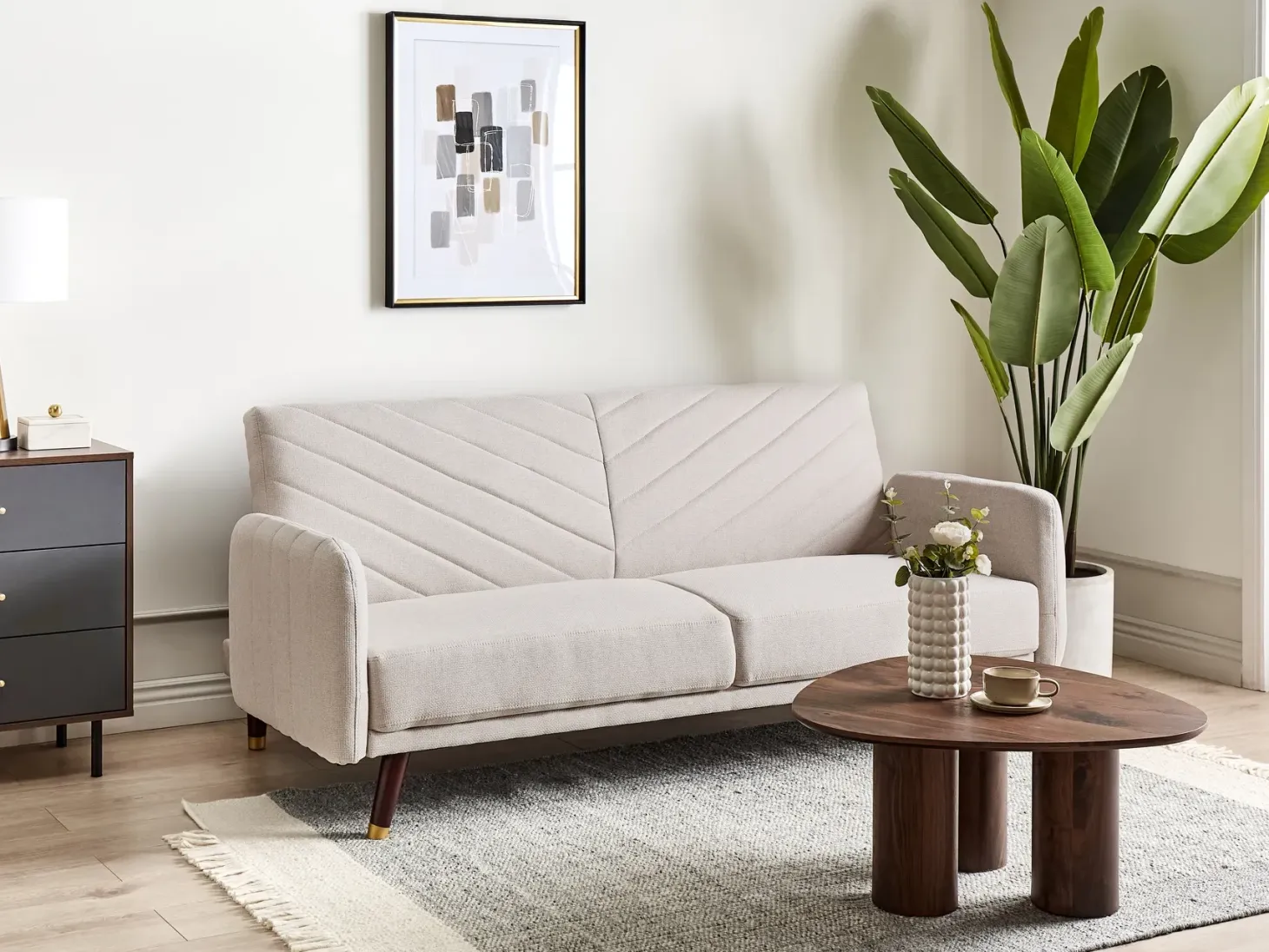 Sovesofa 3 personers SENJA Kunstlinned Lys Beige