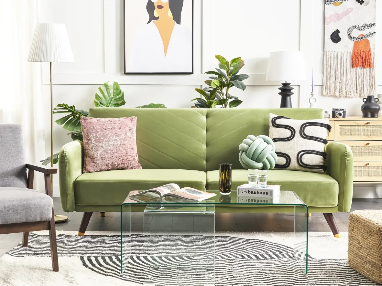 Sovesofa 3 personers SENJA Velour Olivengrøn
