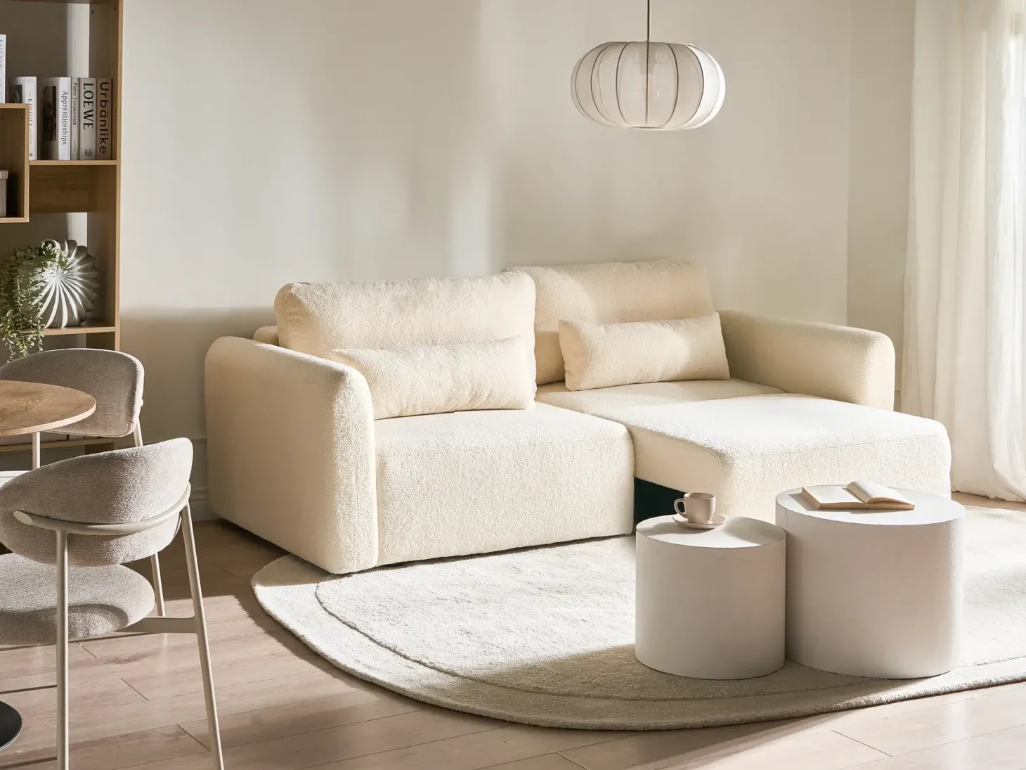 Sovesofa 3 personers VAXHOLM Boucle Cremehvid med opbevaring