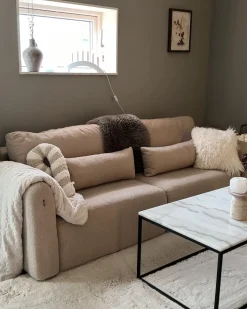 Sovesofa 3 personers VAXHOLM Boucle Lys Beige med opbevaring