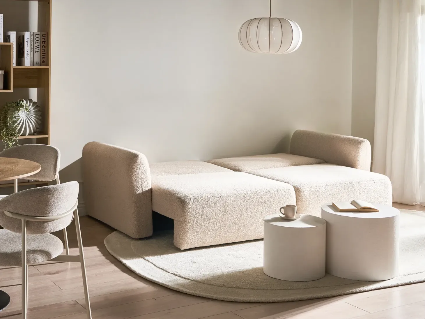 Sovesofa 3 personers VAXHOLM Boucle Lys Beige med opbevaring