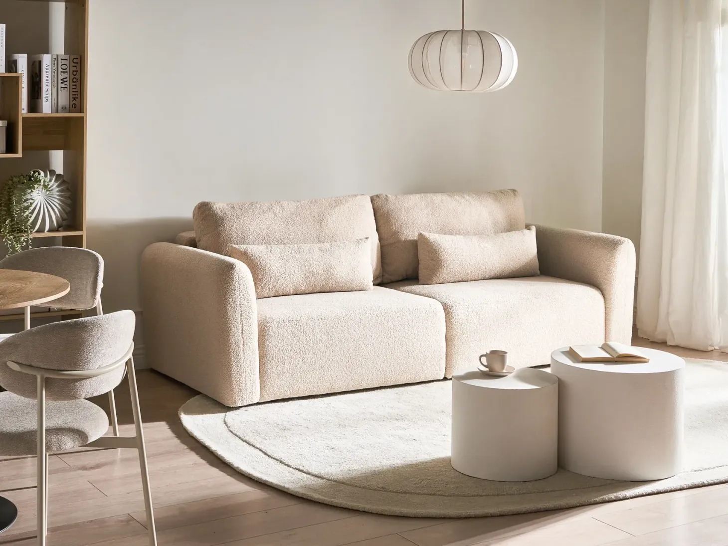 Sovesofa 3 personers VAXHOLM Boucle Lys Beige med opbevaring