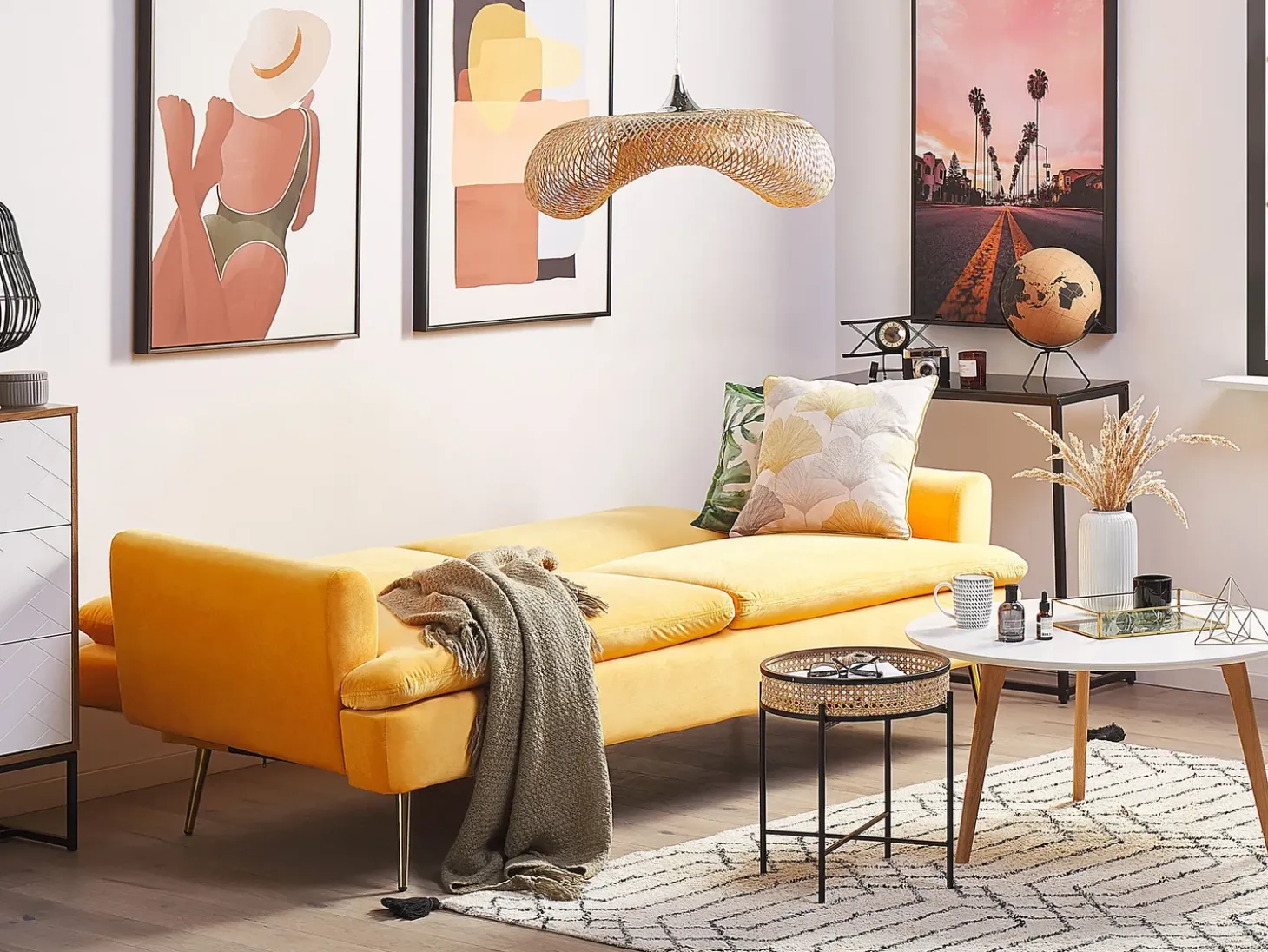 Sovesofa 3 personers VETTRE Velour Gul