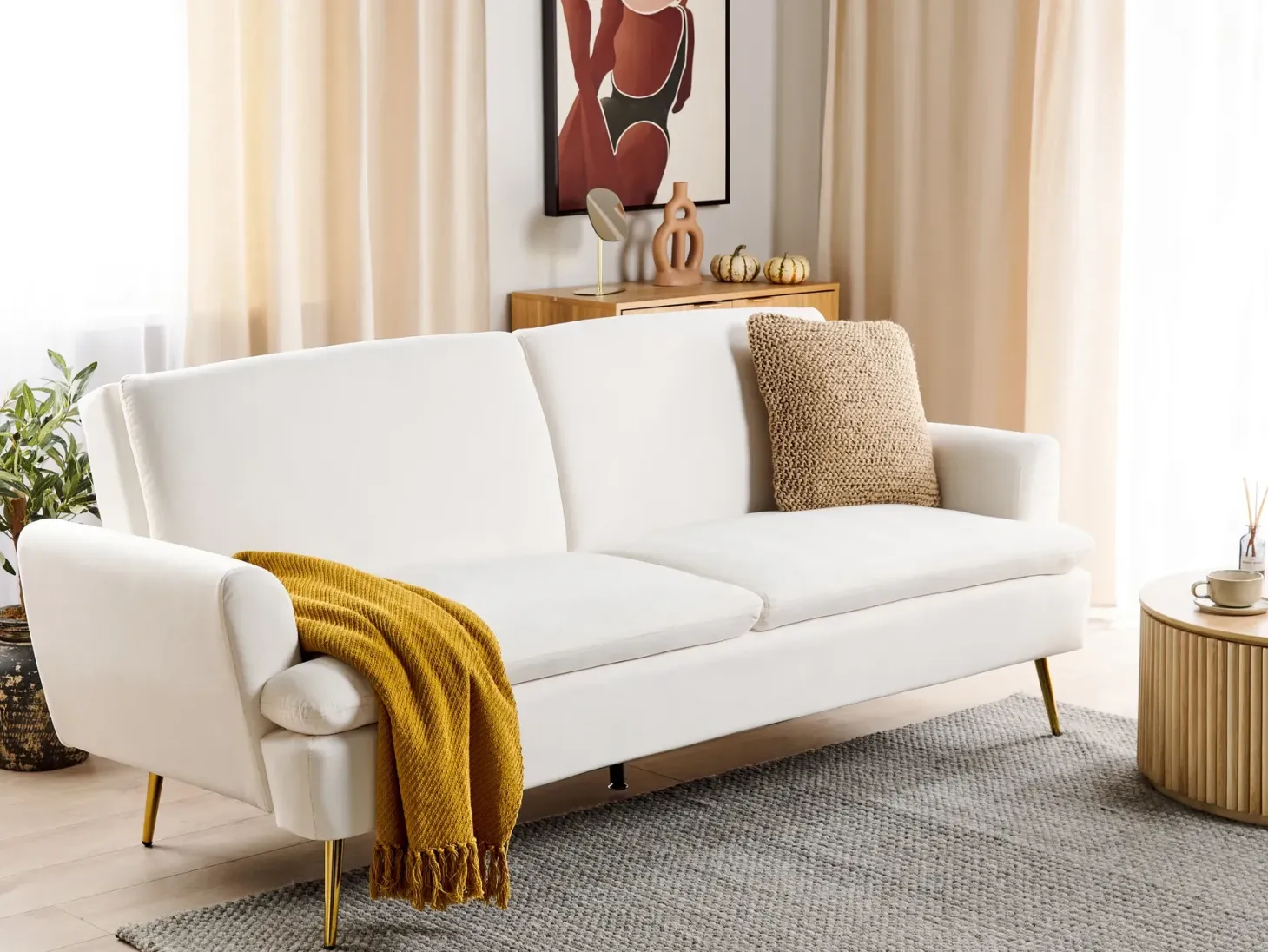 Sovesofa 3 personers VETTRE Velour Cremehvid