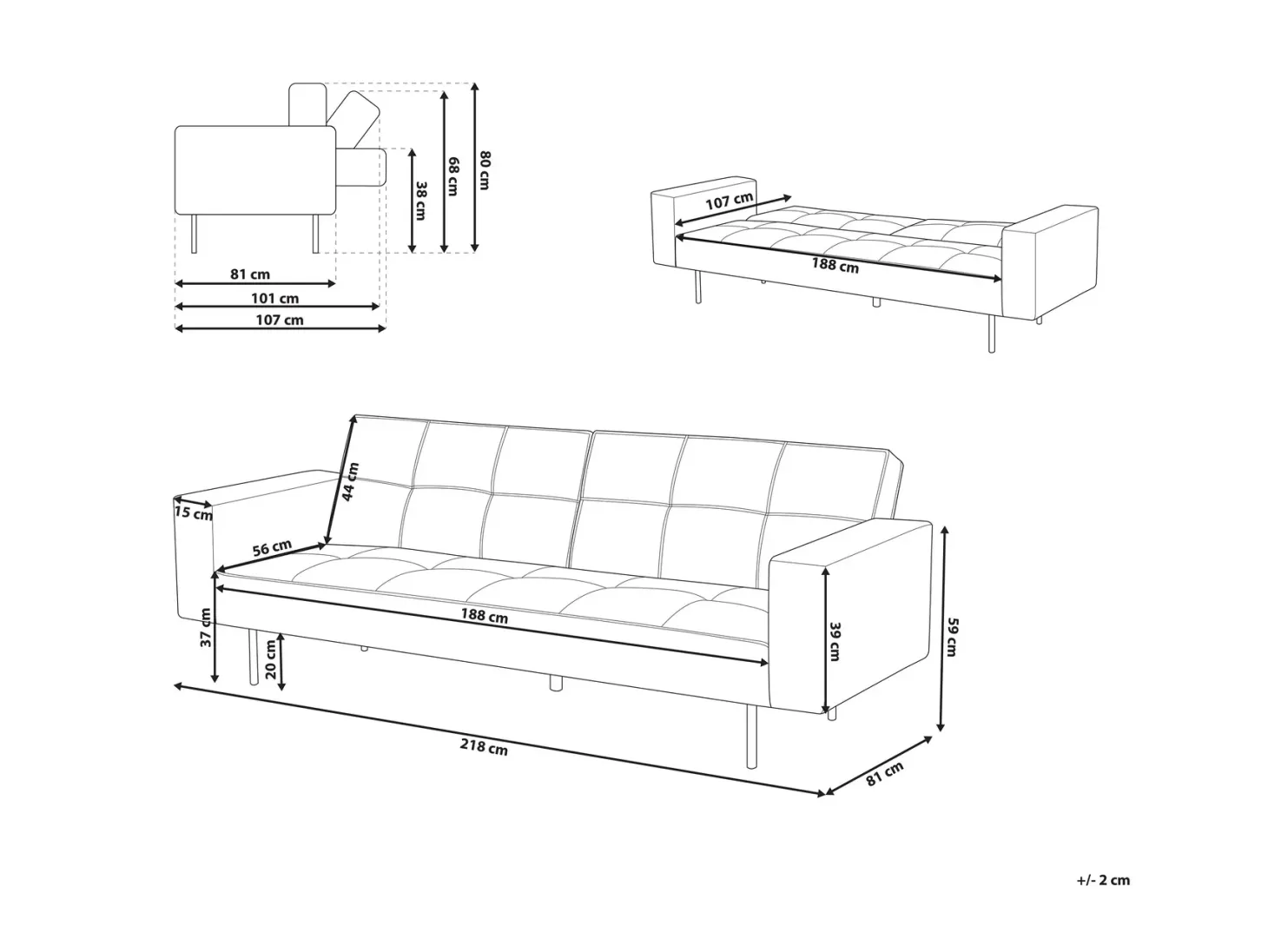 Sovesofa 3 personers VISNES Velour Cremehvid
