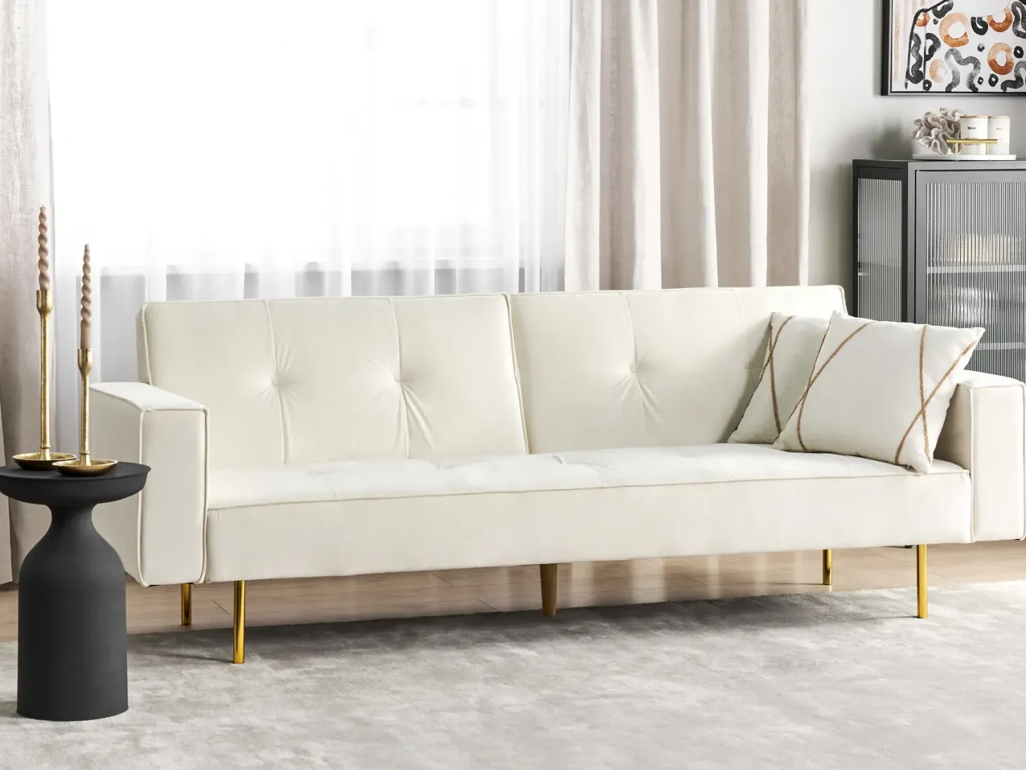 Sovesofa 3 personers VISNES Velour Cremehvid
