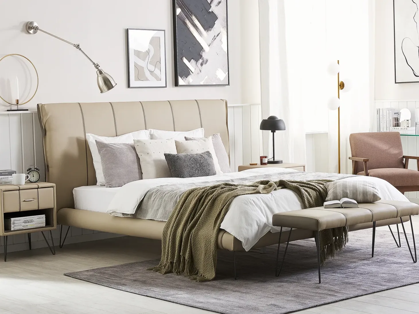 Soveværelse sæt Kunstlæder BETIN 180 x 200 cm Sand Beige